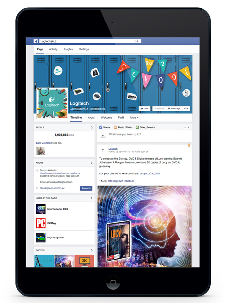 The ‘Back To School’ cover and display images on Logitech AU’s Facebook page.