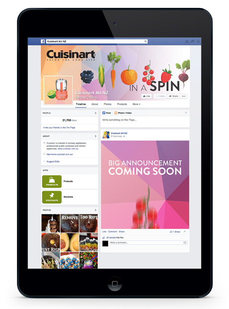 The vast colour palette introduced a refreshing vibrancy to the Cuisinart AU NZ Facebook page, reinforcing the brand persona. 