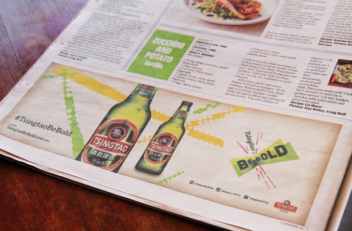 Top brand agencies. An ad for the Tsingtao Be Bold campaign appeared in The Daily Telegraph.